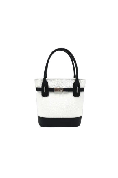 White and black handbag on a white background