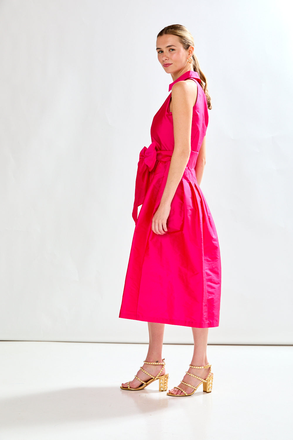 Woman in fuschia dress