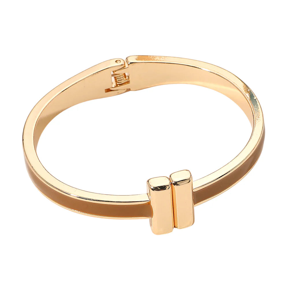 Metal Bar Tip Enamel Hinged Bangle Bracelet