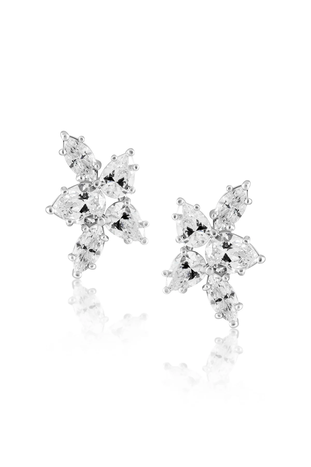 Pair of diamond earrings on a white background