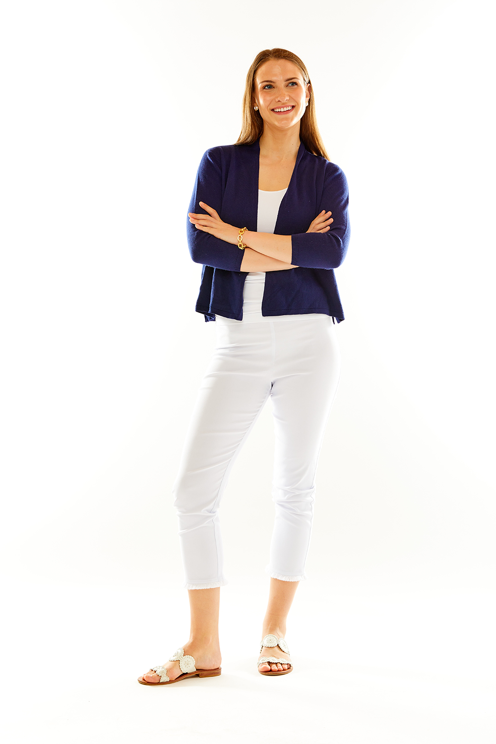 navy cardigan