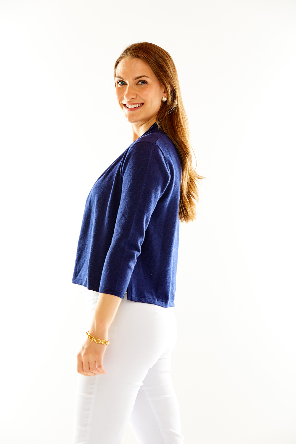 navy cardigan