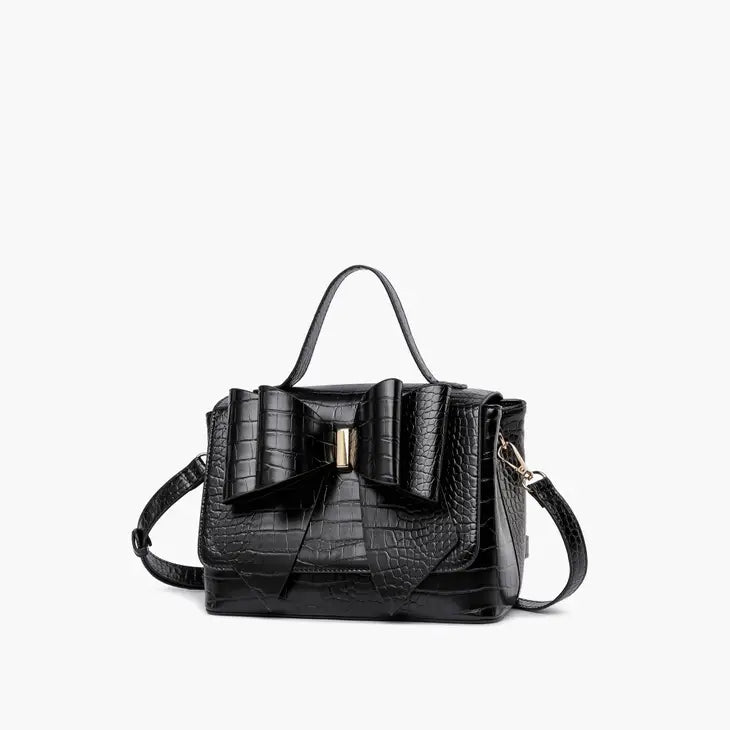 Black handbag with bow