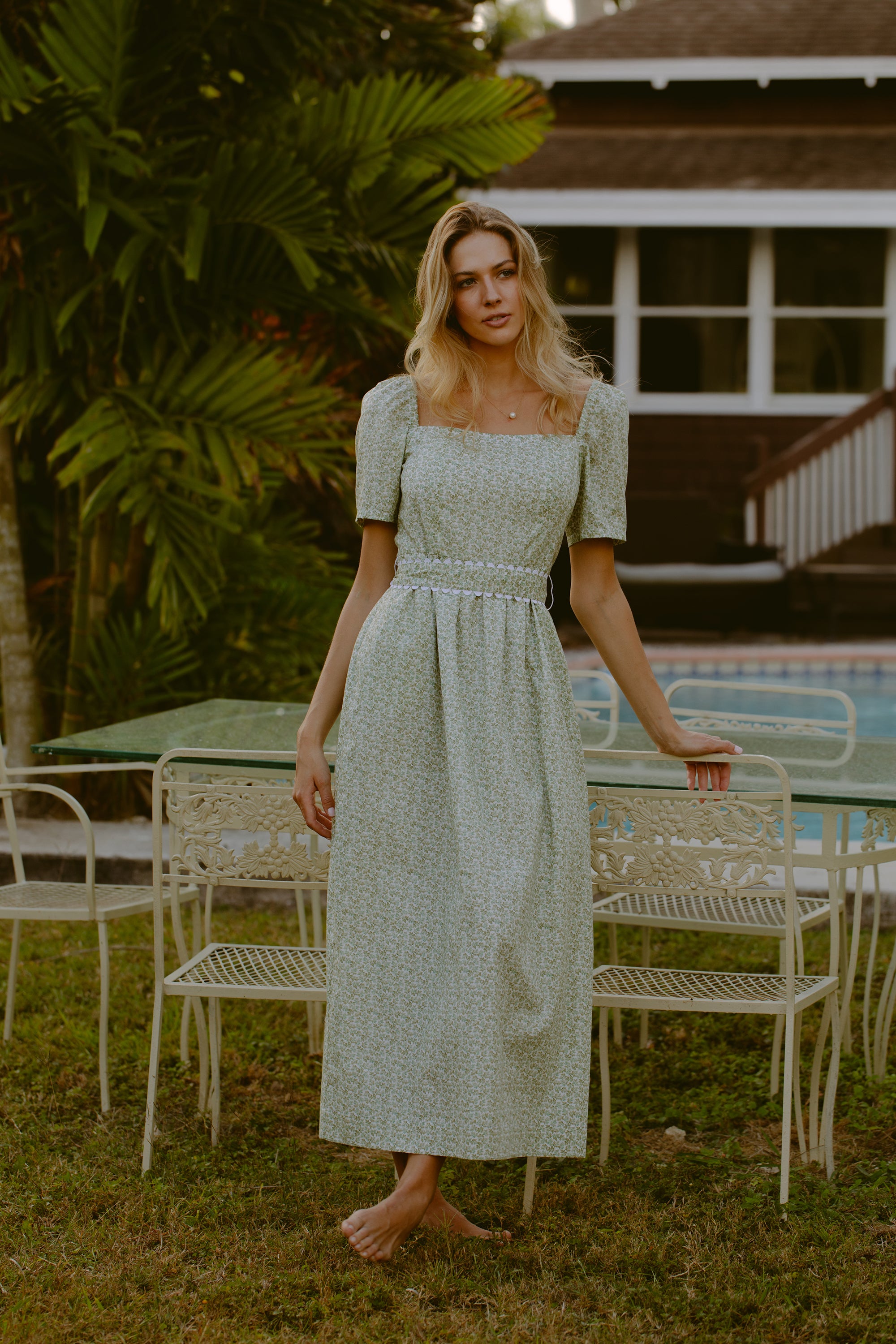 Woman in a green dress