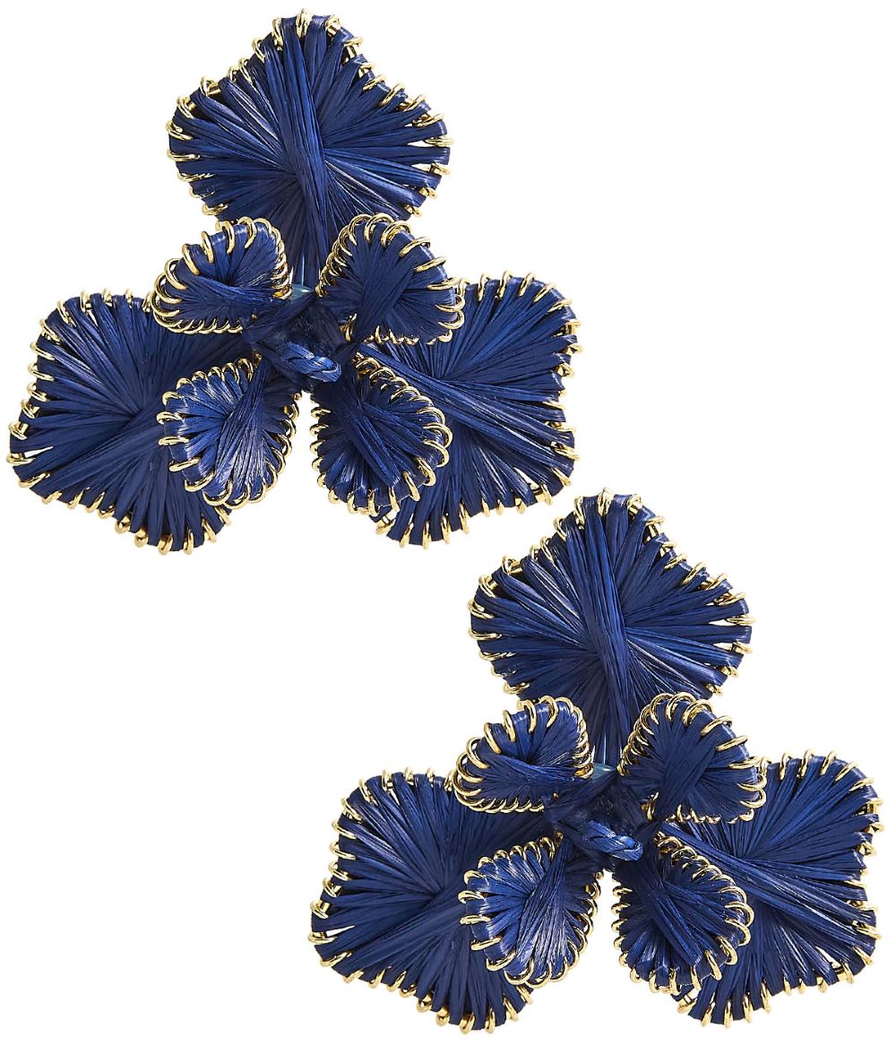 Navy raffia flower earring