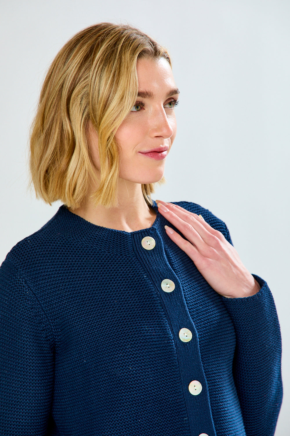 The Button Front Mock Cardigan with Placket in Navy – Sara Campbell