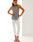Woman in floral print blouse