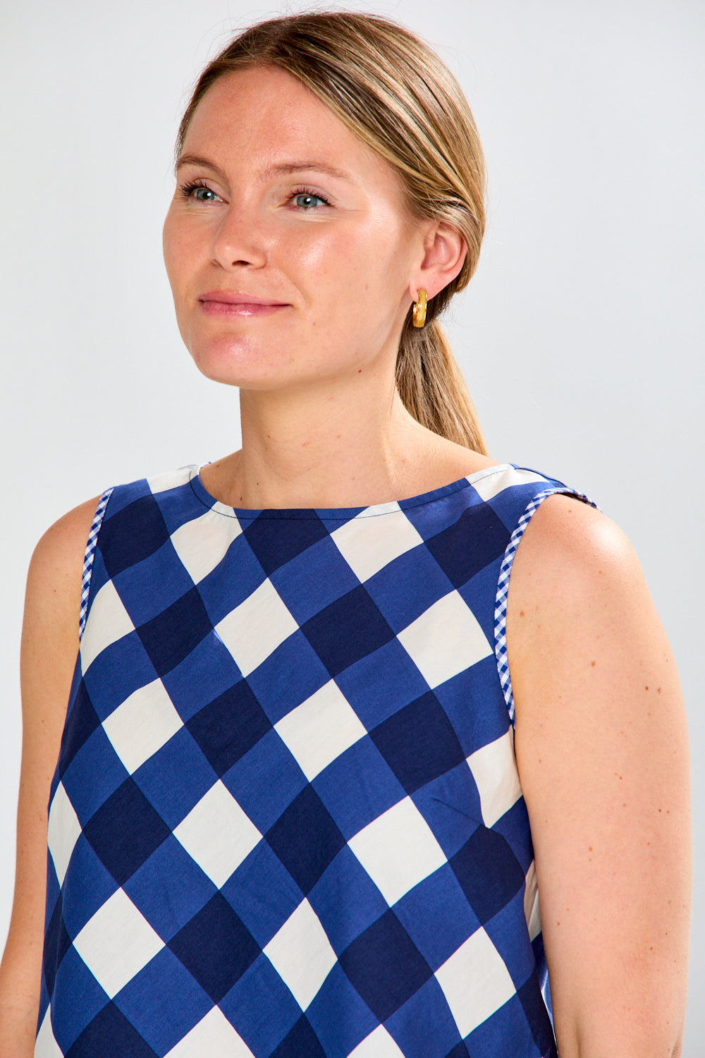 The Weston Top - Navy & White Check – Sara Campbell