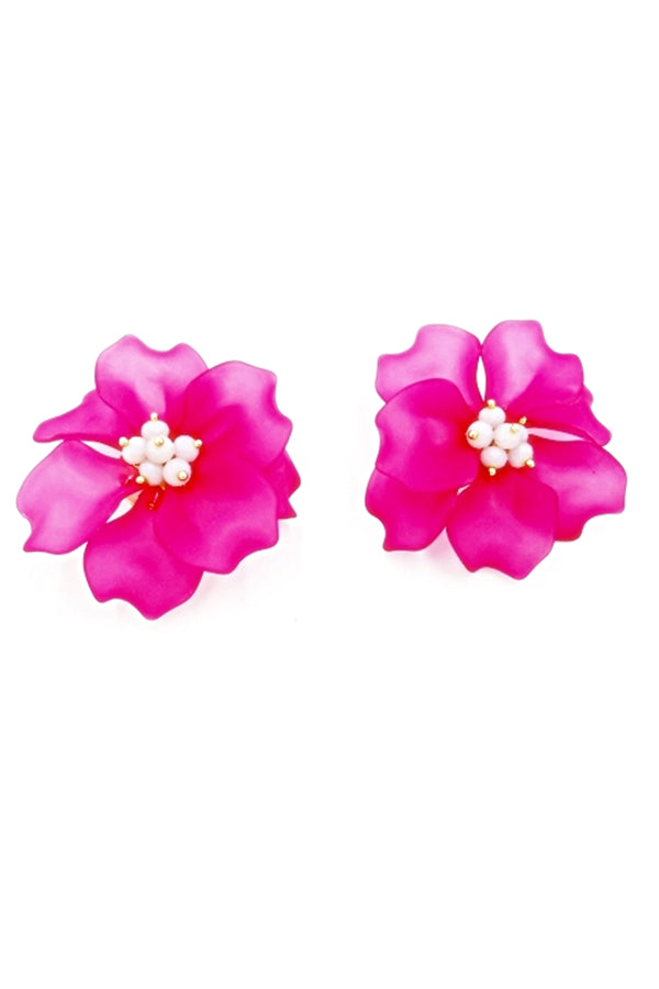 Clip on flower earring in pink