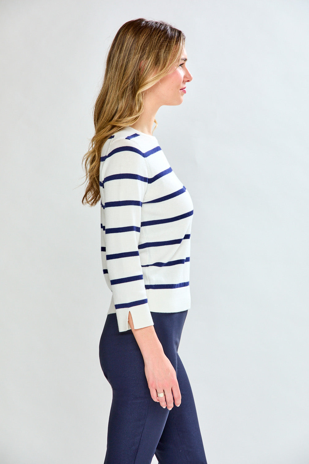 Woman in striped sweater