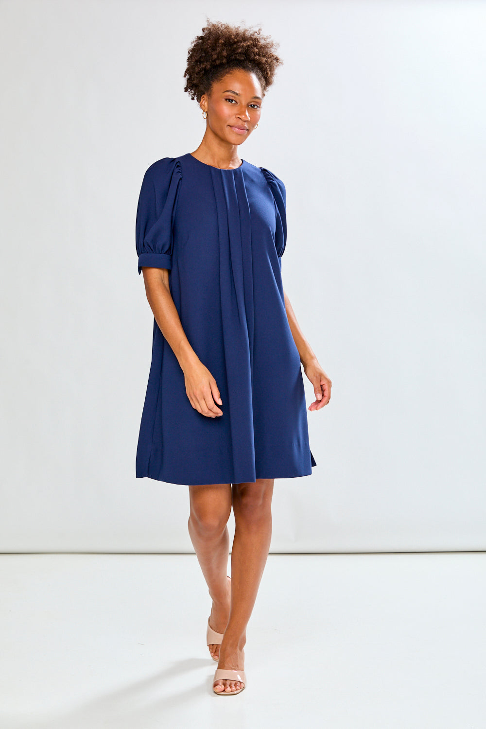 navy blue dress with puff sleeves The Fran in Solid / XS shop-simon Color:Cornflower Leely Women White Appliqued Embrace comfort and style
