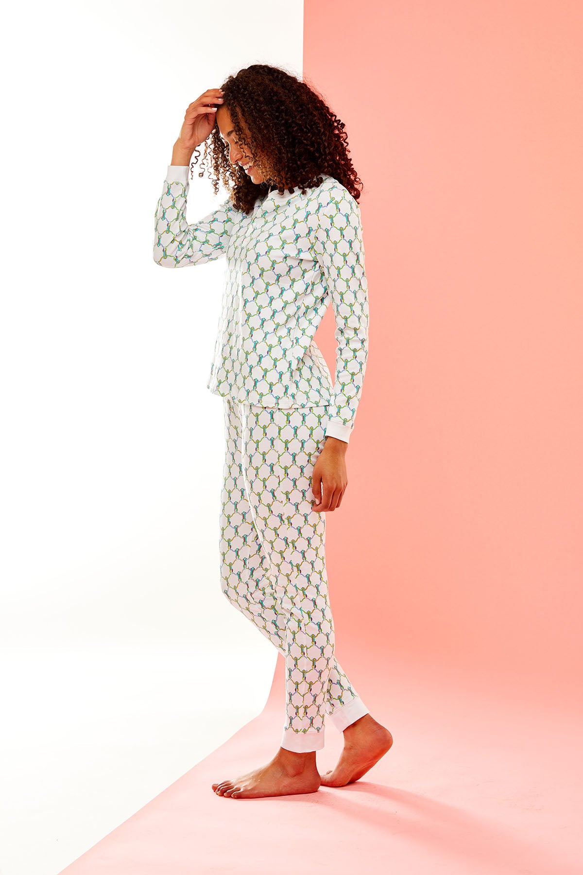 Woman in long sleeve pajamas