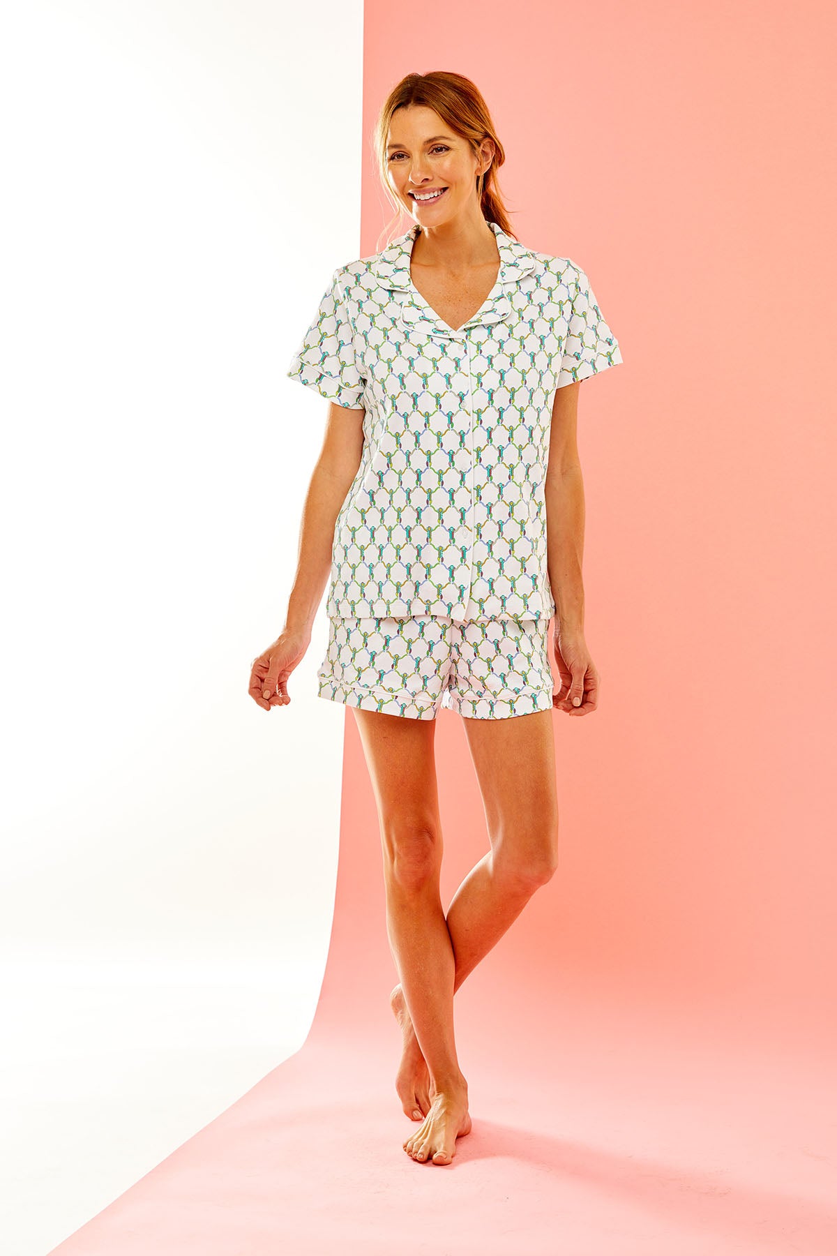 Woman in short pajamas
