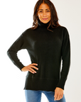 Woman in black mix rib tunic