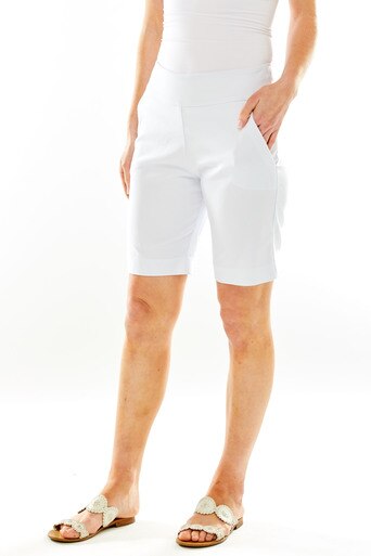 Woman in fitted Bermuda shorts
