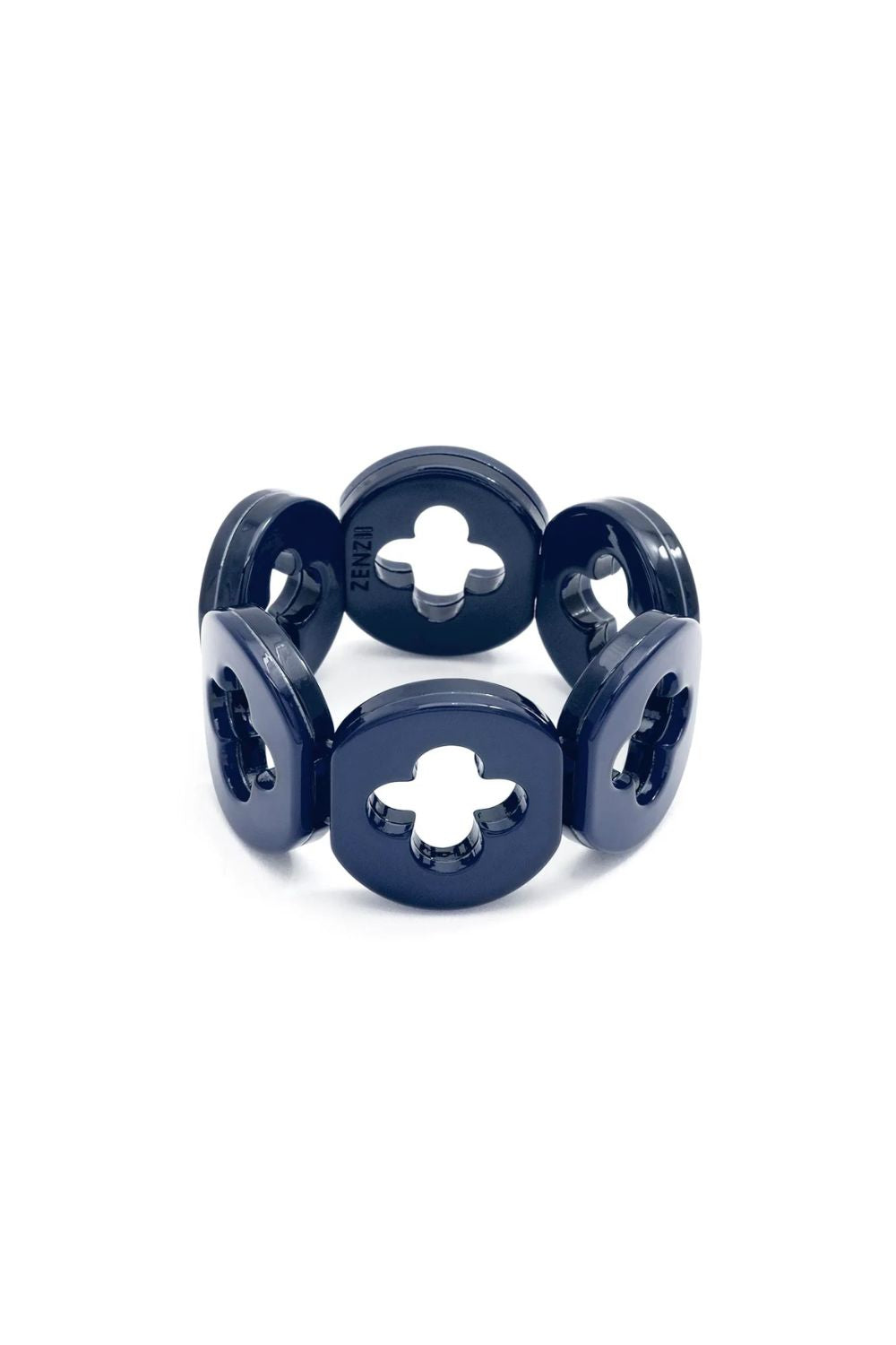Blue ring with a unique design on a white background