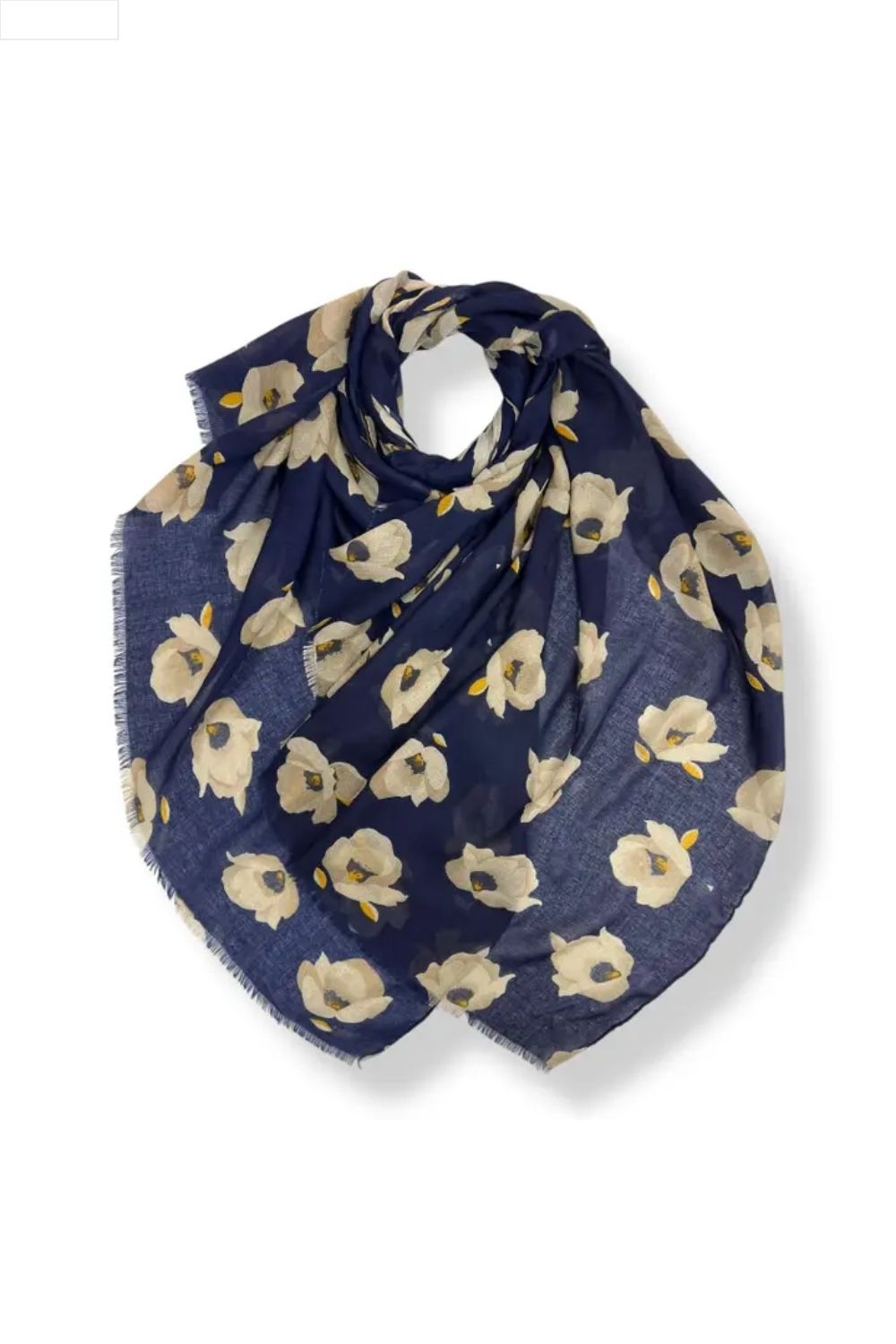 Navy floral patterned scarf on a white background
