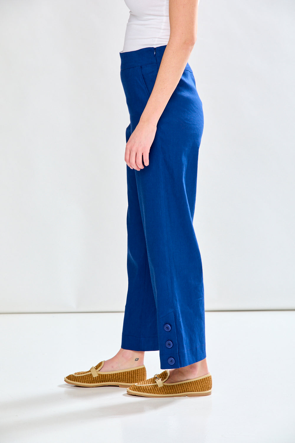 Woman in admiral blue pants