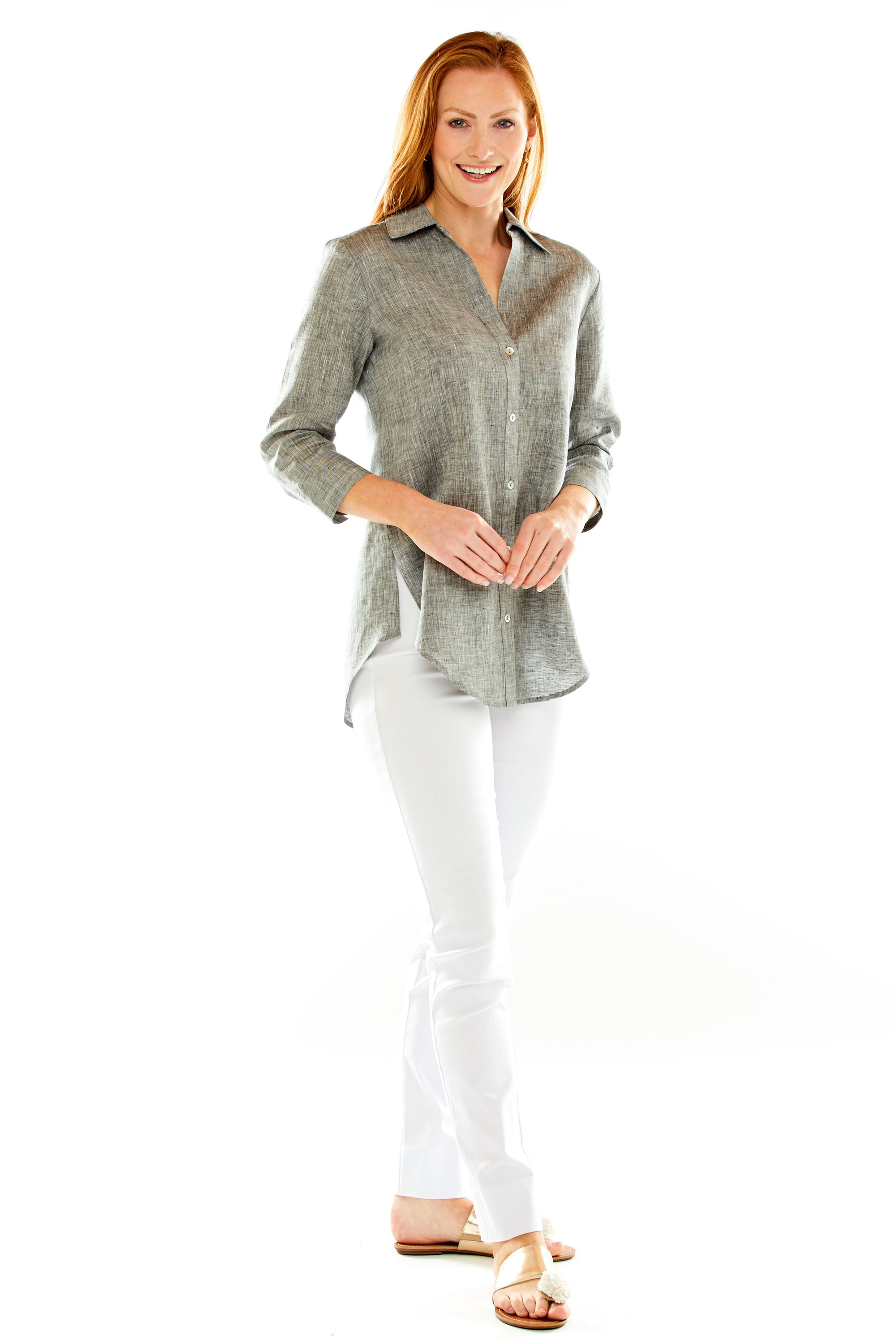 Woman in fitted long pants