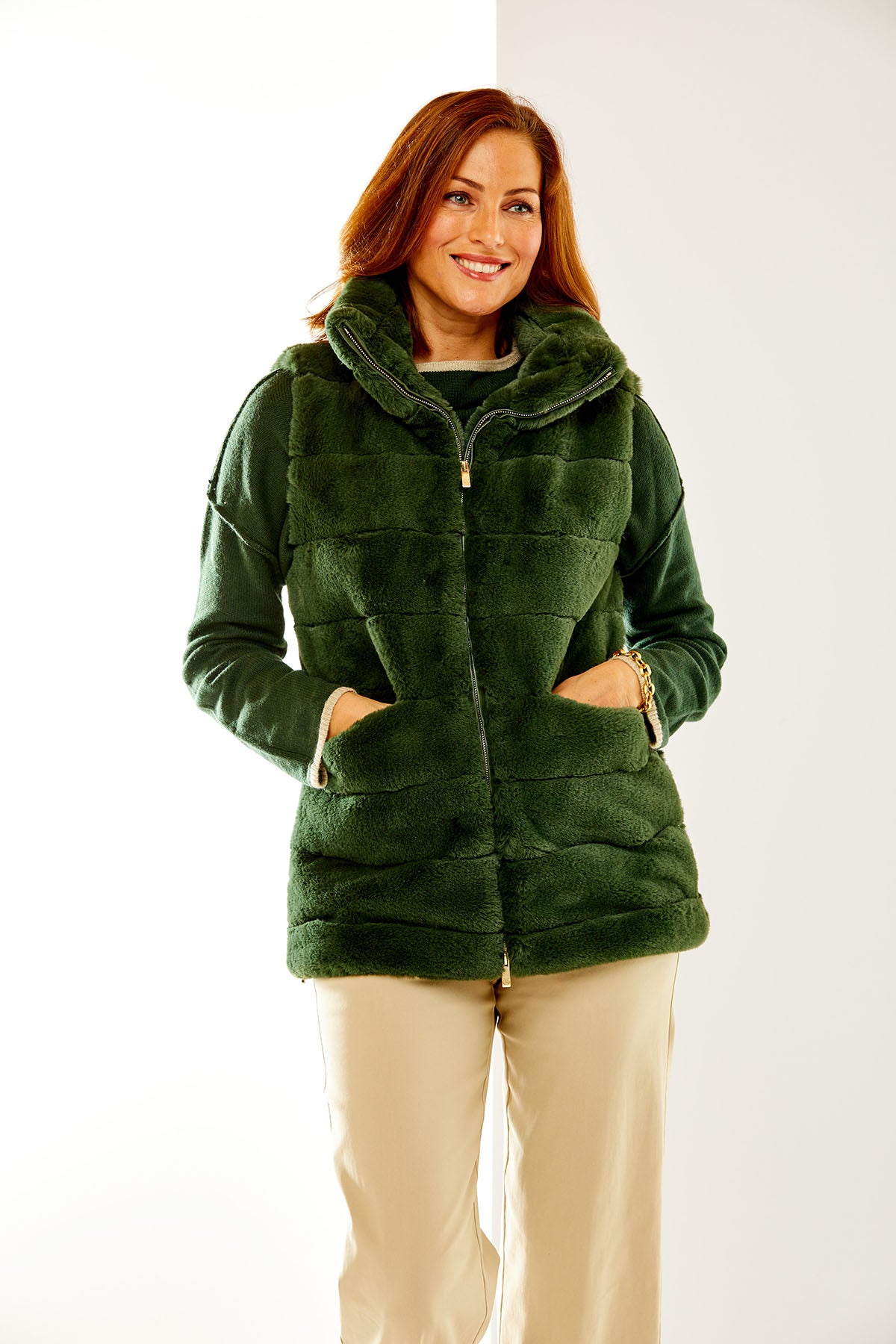 Woman in hunter green Lauren Vest