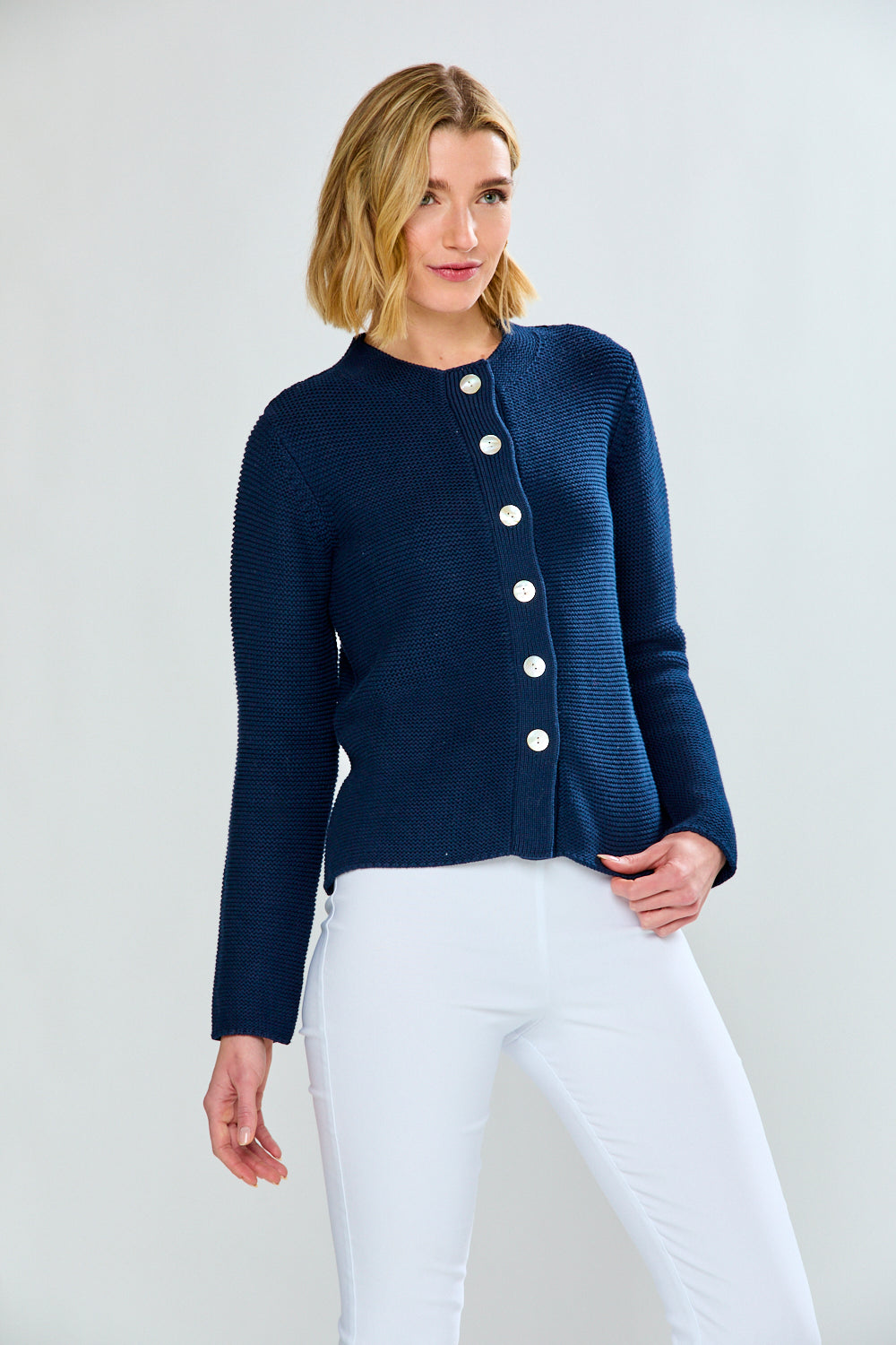 Button Front Mock Cardi With Placket – Sara Campbell