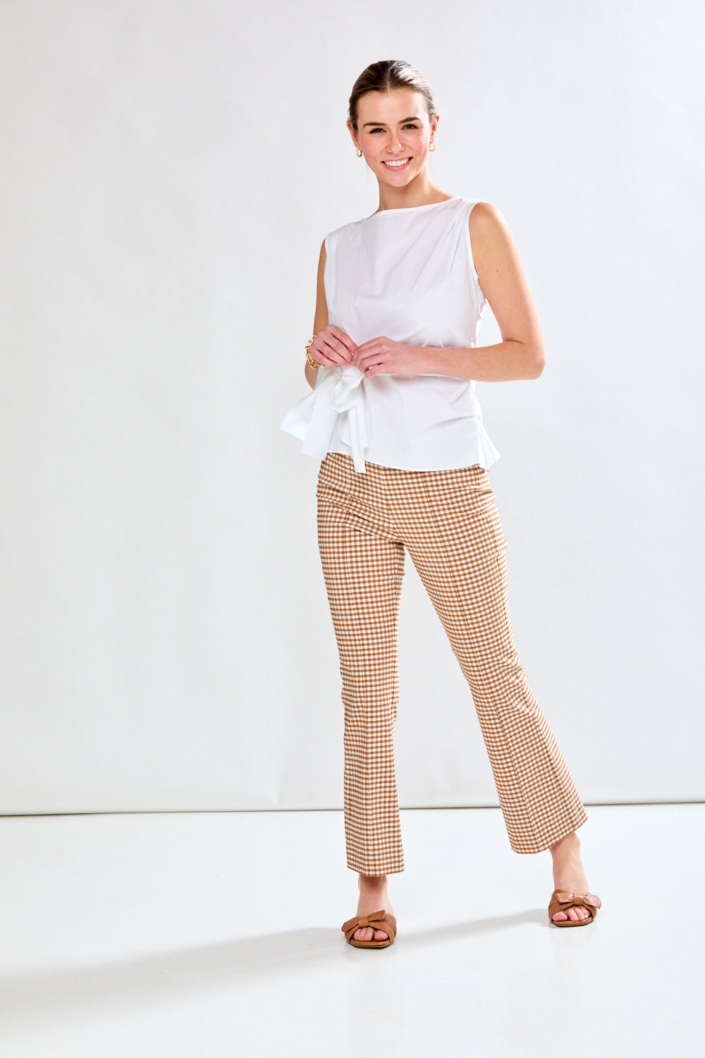 Woman in white cotton blouse