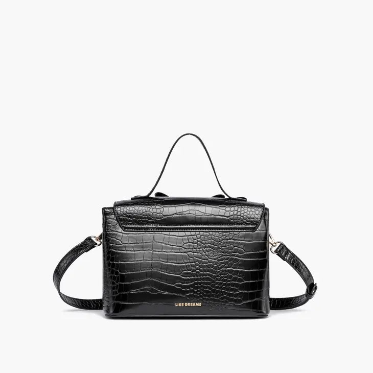 Black handbag with bow