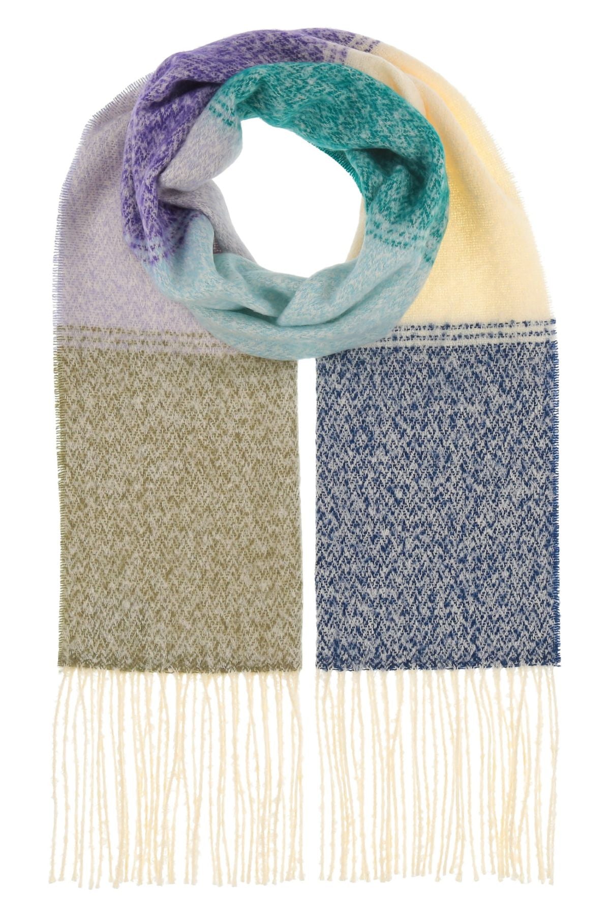 Navy large blocks boucle scarf