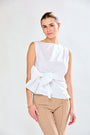 Woman in white cotton blouse