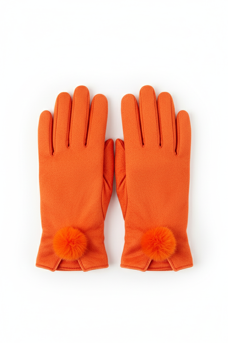 Orange faux fur gloves