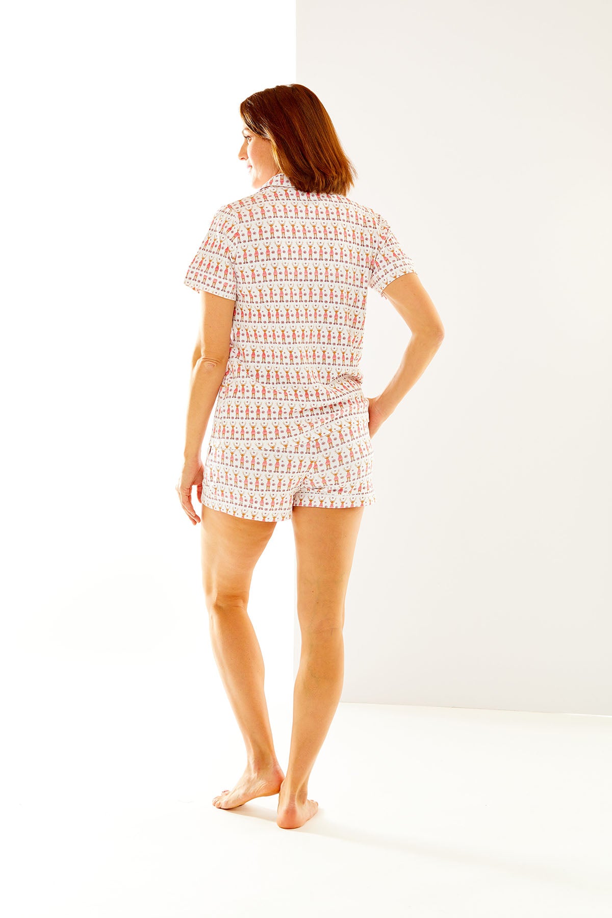 Woman in short pajama set