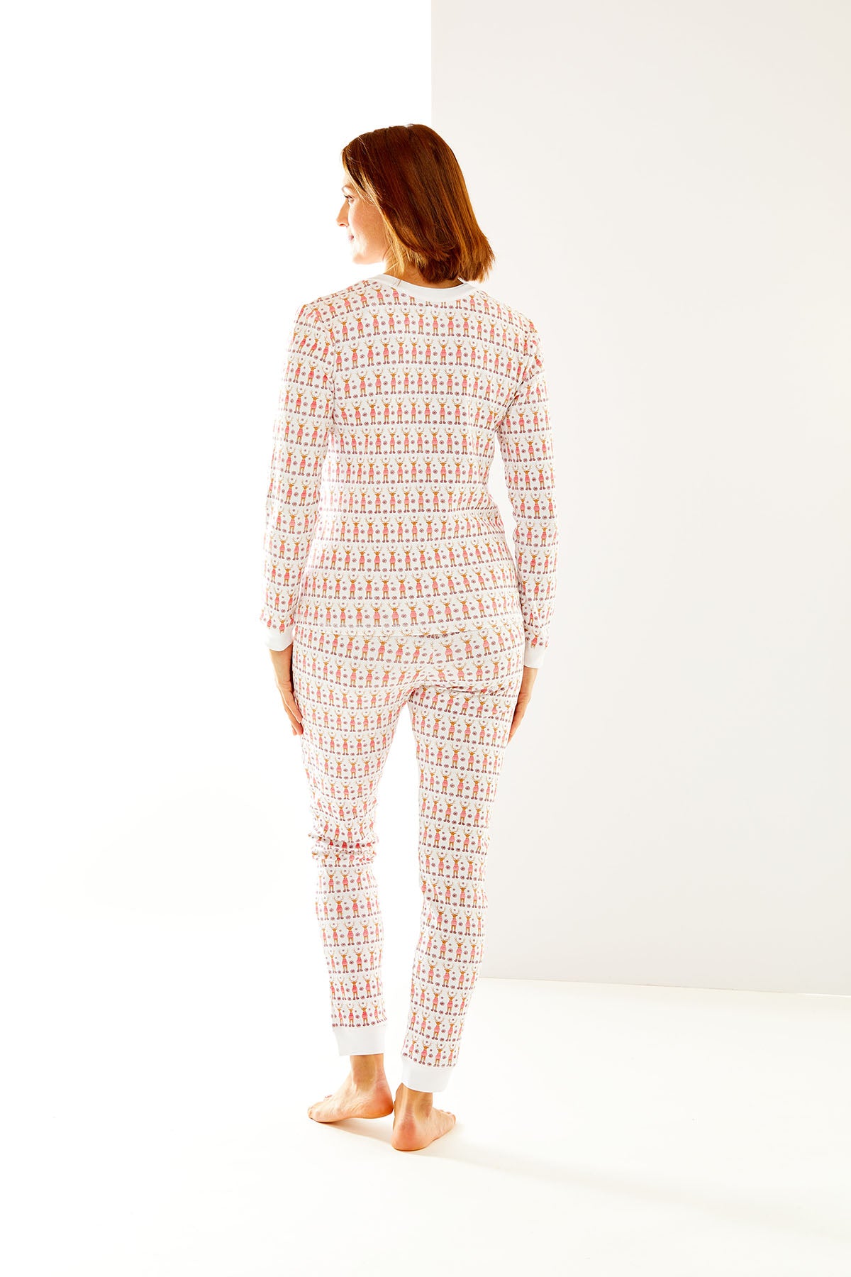 Woman in long pajama set