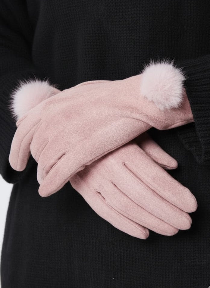 Woman wearing pink gloves