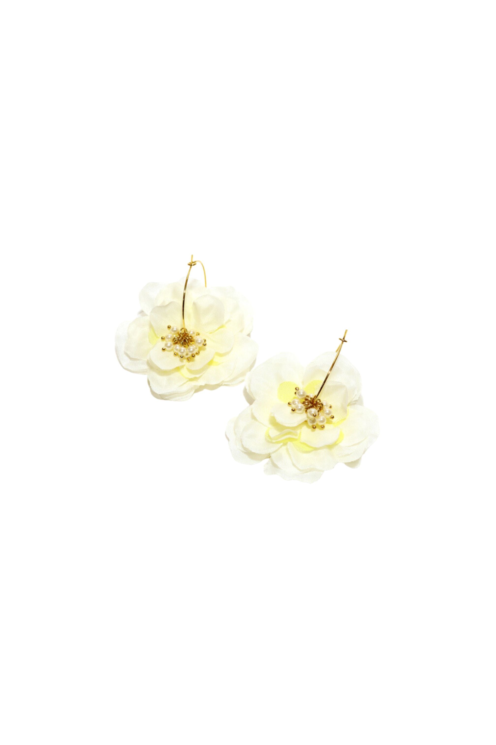 White Flower Petals Pearl Earrings