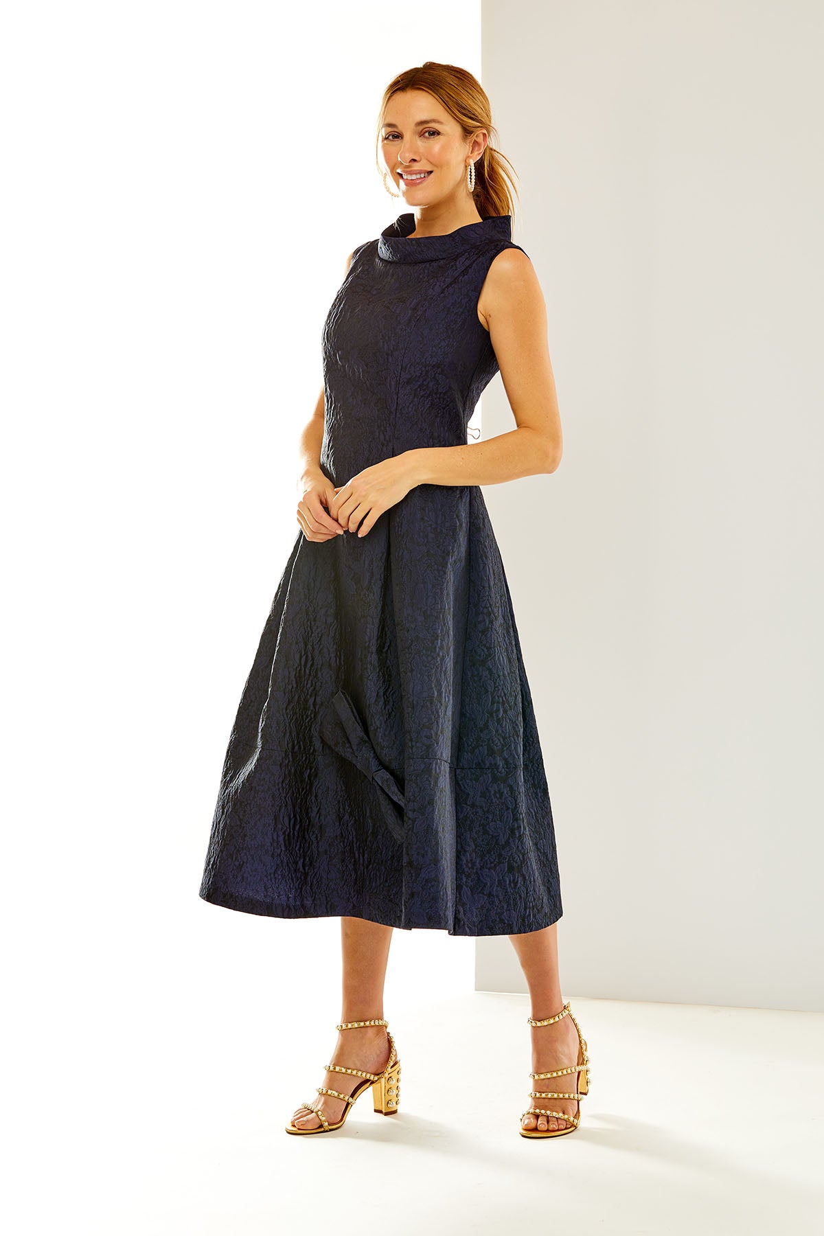 The Claire Dress in Navy Jacquard