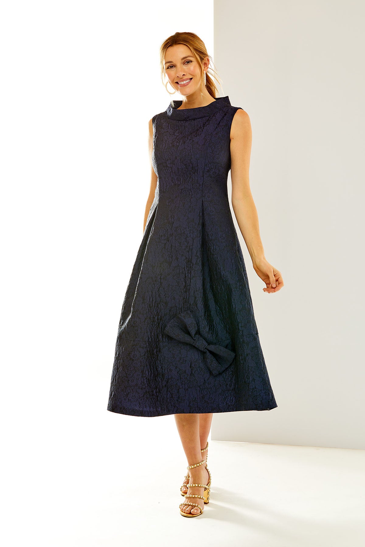 The Claire Dress in Navy Jacquard
