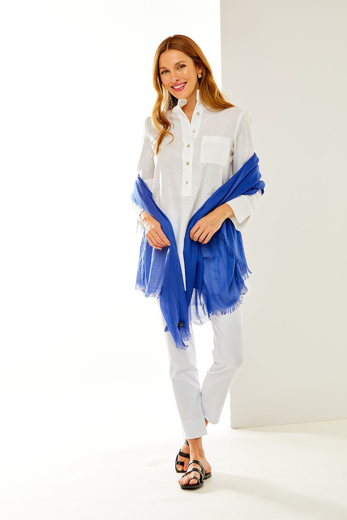 Woman in blue scarf