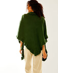 Moss cashmere wrap with ruffle edge. Perfect for everyday wear and as a cocktail attire accessory