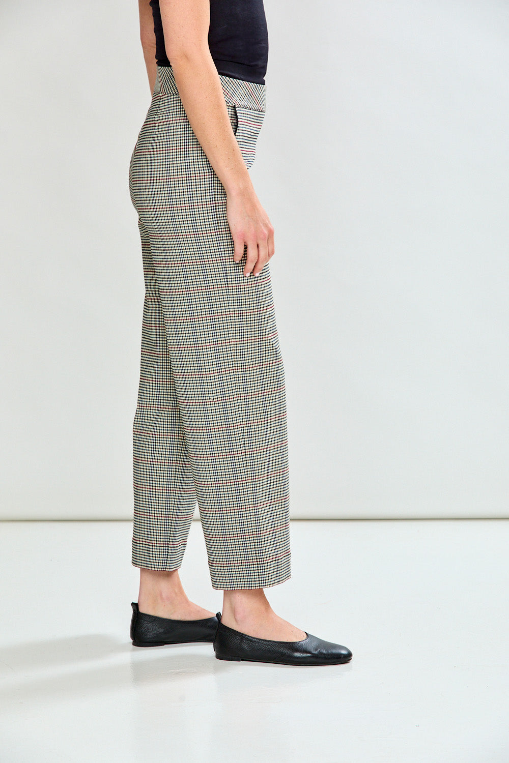 Woman with multi check pant