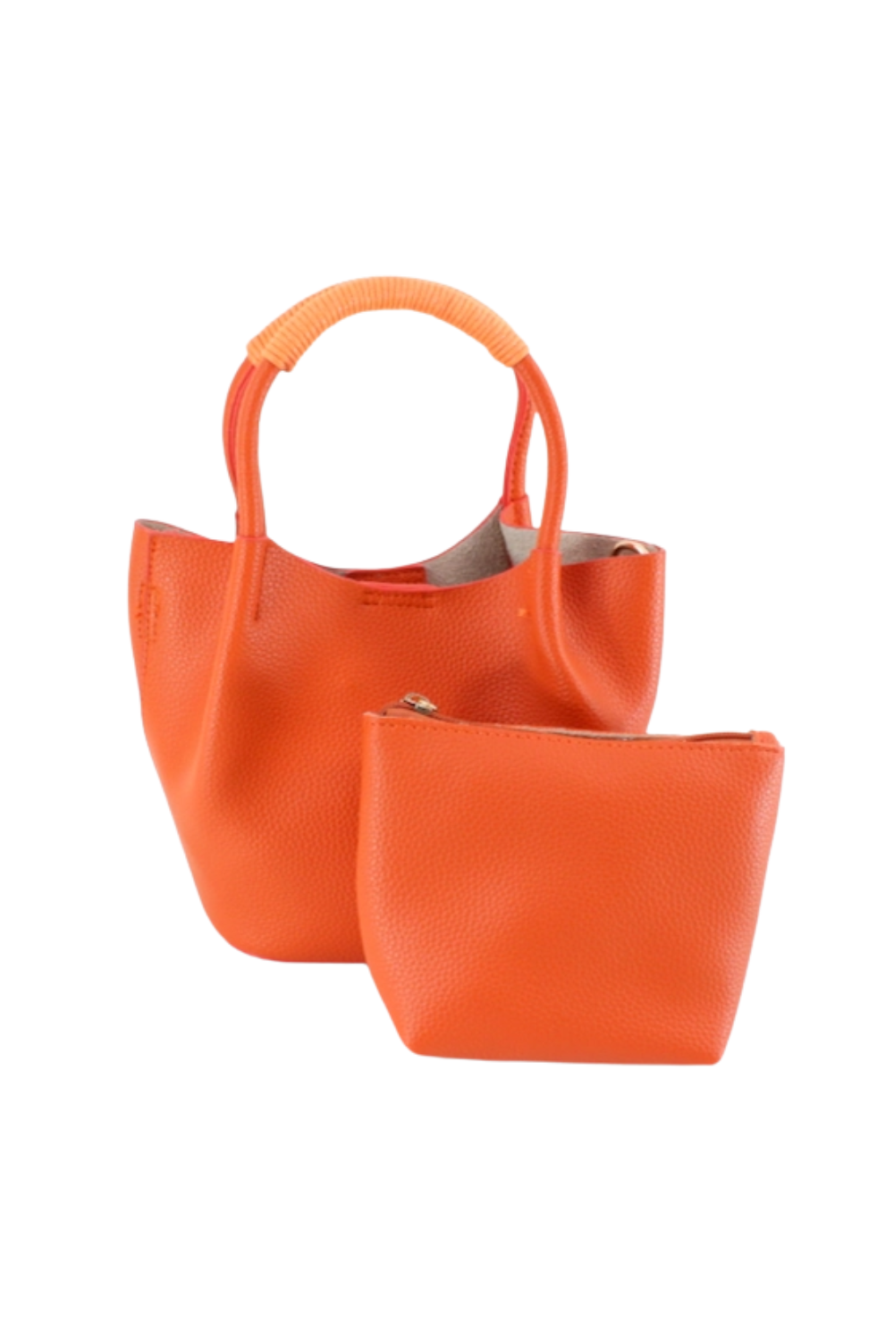 Two orange handbags on a white background