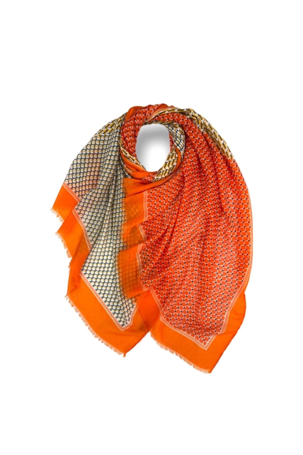 Orange abstract mosaic print scarf