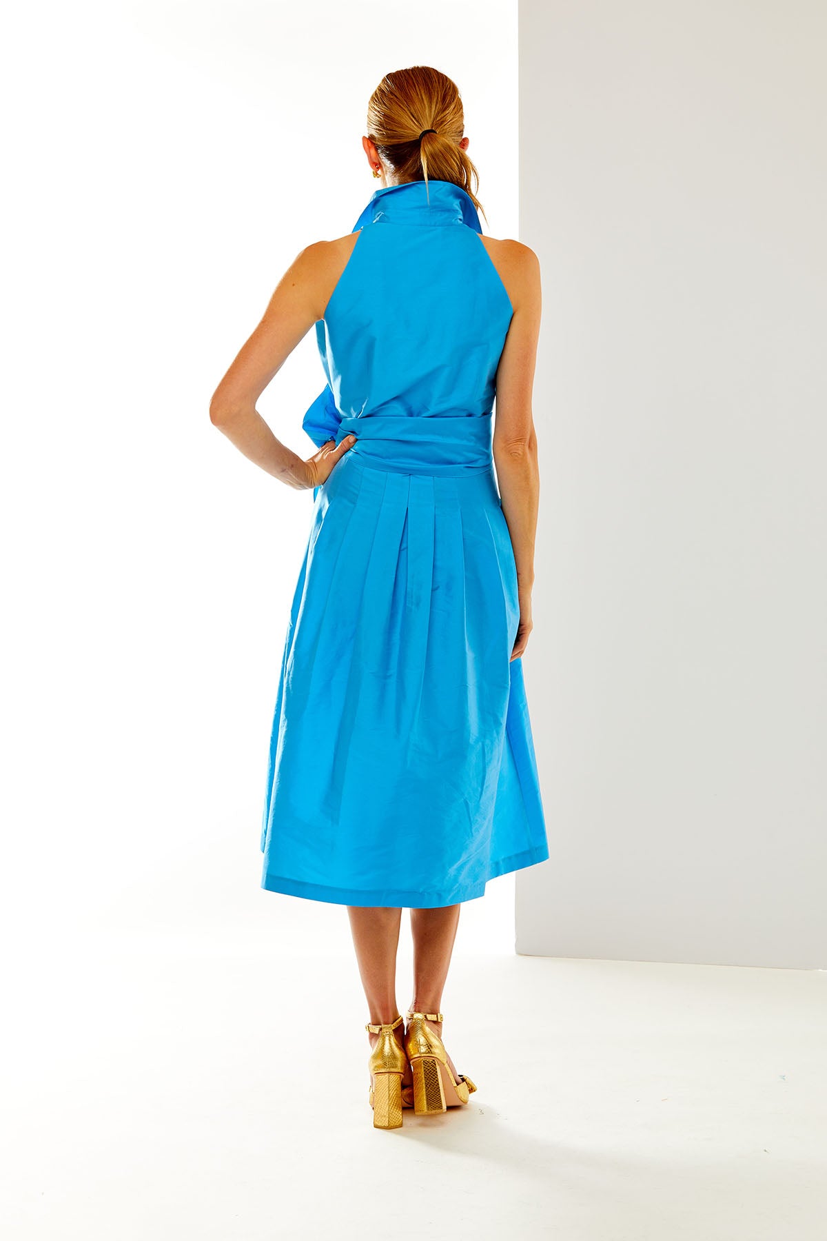 Woman in blue dress 