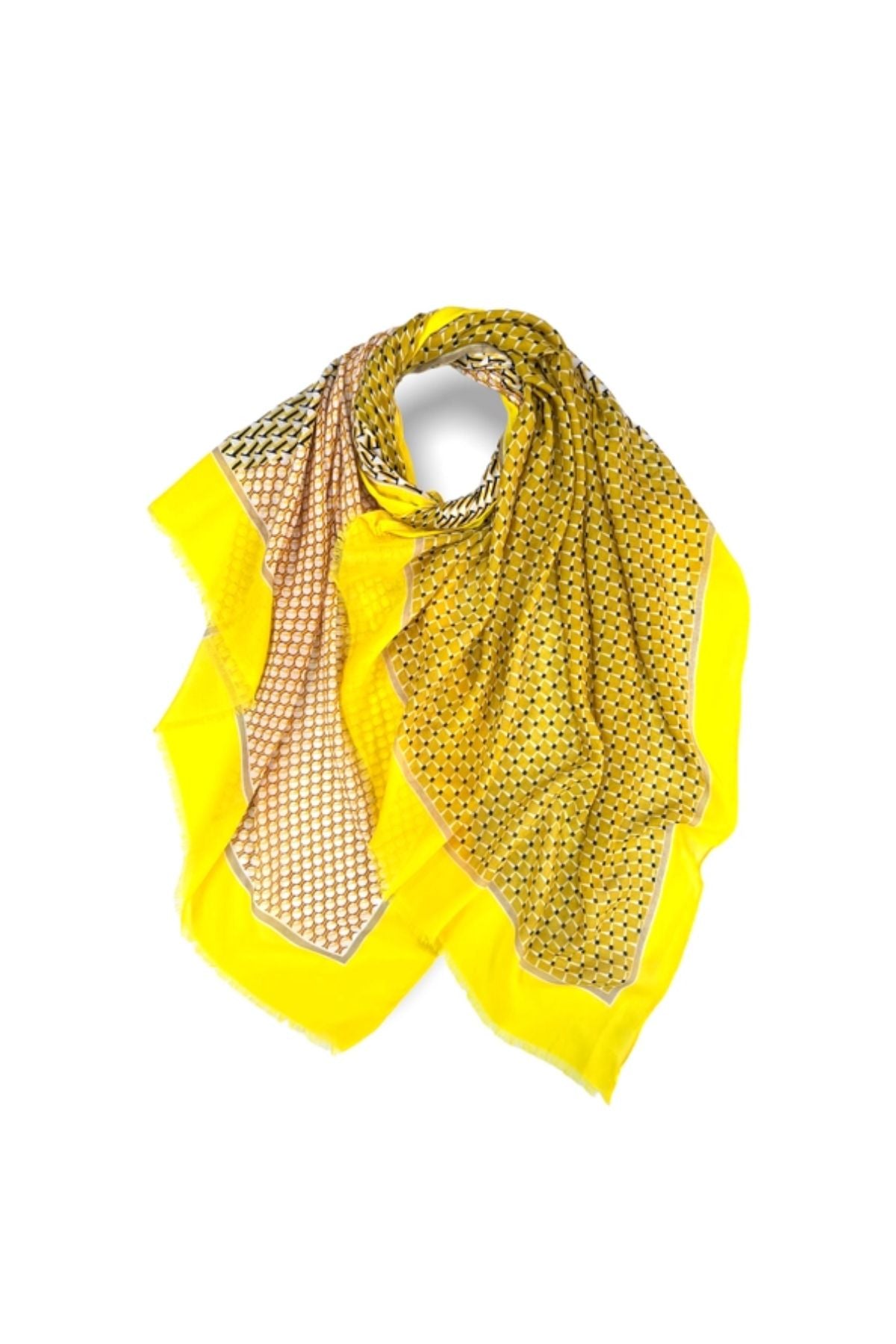 Yellow abstract mosaic print scarf