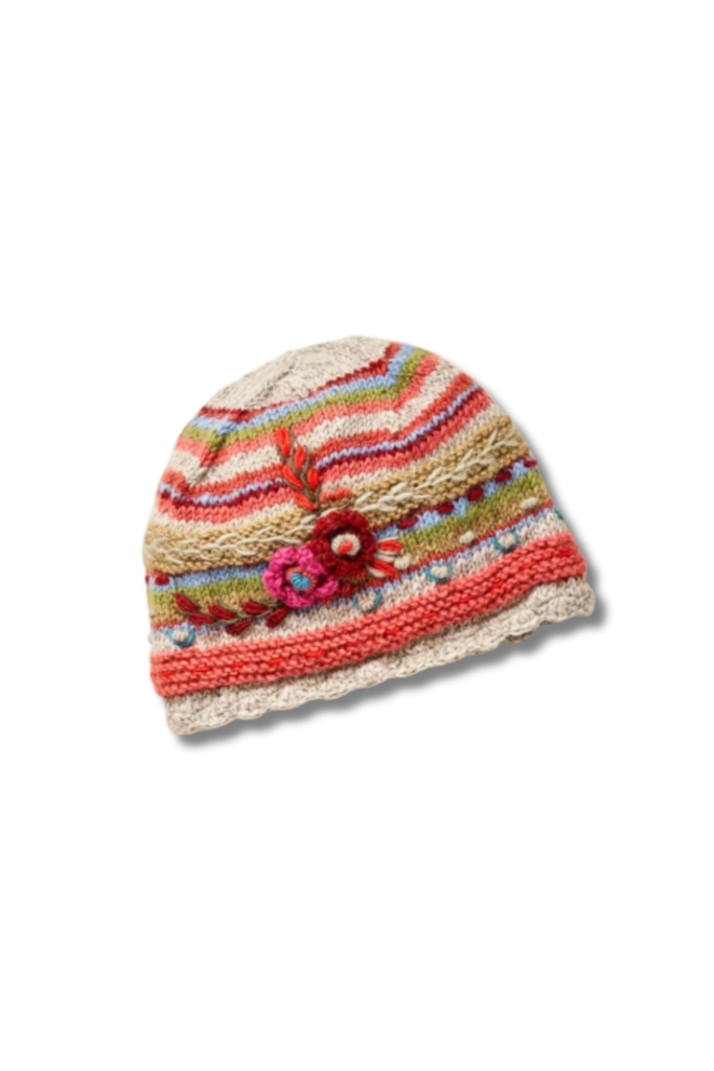 Knitted hat with floral designs 