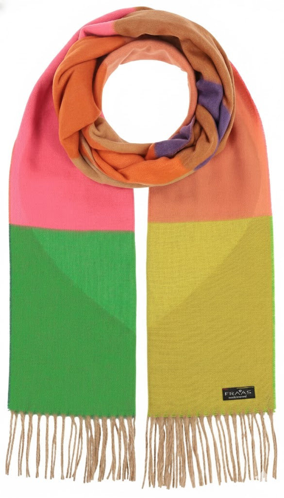 Colorful scarf with geometric pattern on a white background