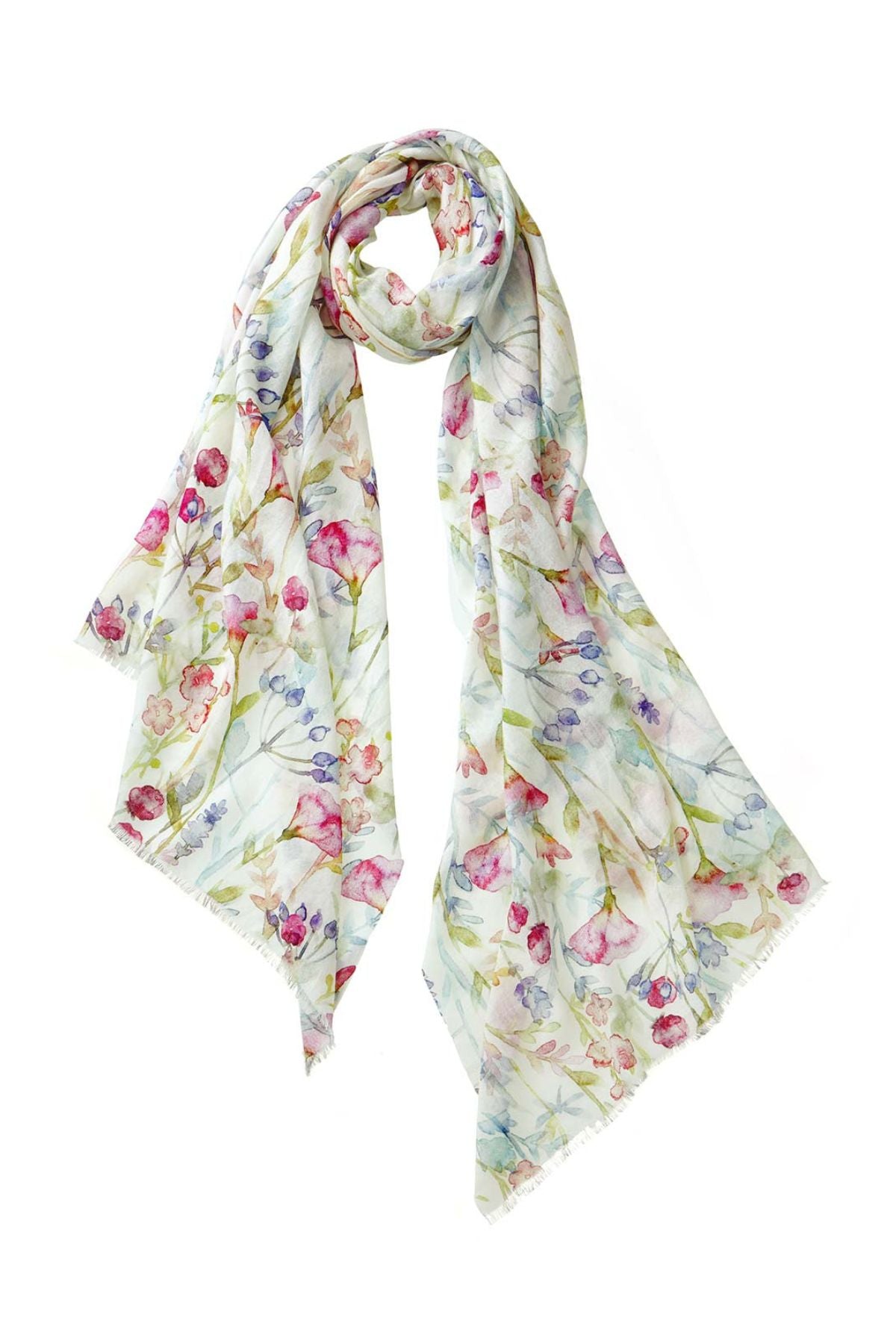 Watercolor flowers scarf in ivory