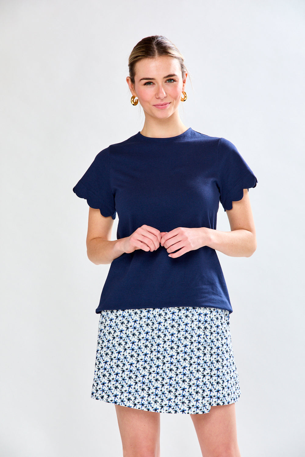 Woman in navy top