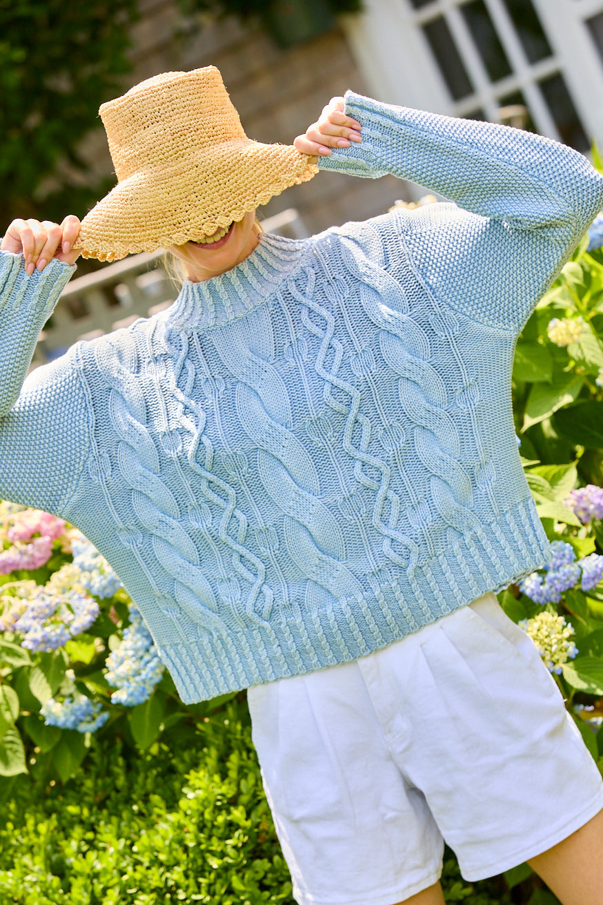 Blue Cable Mock Cardigan