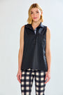 Woman in black sleeveless top