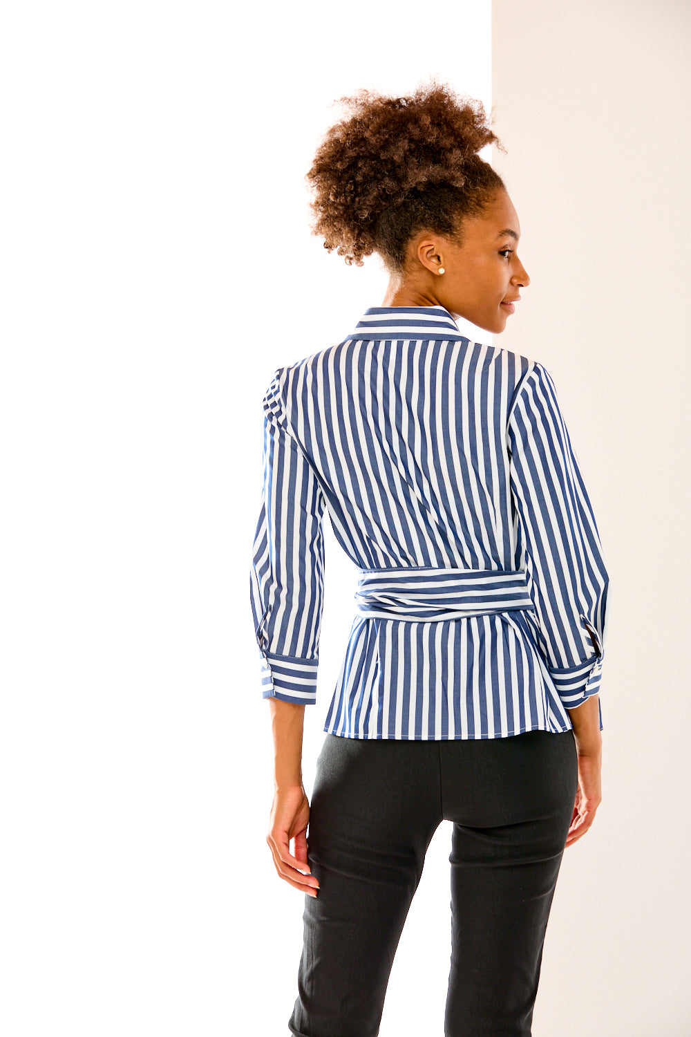 The Portia Top in Blue Stripe